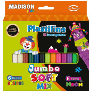 PLASTILINA 12 COLORES JUMBO SOFT MADISON