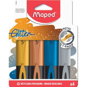 RESALTADOR METALICO GLITTER 4 COLORES MAPED