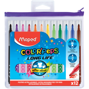 MARCADORES 12 PZAS LONG LIFE ESTUCHE CON CIERRE MAPED