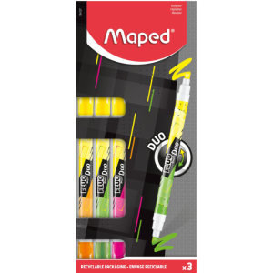 RESALTADOR DUO 3 PZAS DOS COLORES VIVOS MAPED