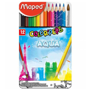 COLORES ACUARELABLES 12 PZAS CAJA METALICA MAPED