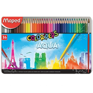 COLORES ACUARELABLES 36 PZAS CAJA METALICA MAPED