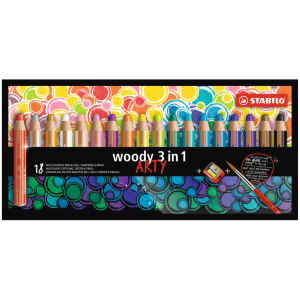 LAPIZ DE COLOR CERA Y ACUARELA WOODY 3 IN 1 ARTY EST 18 PZAS STABILO