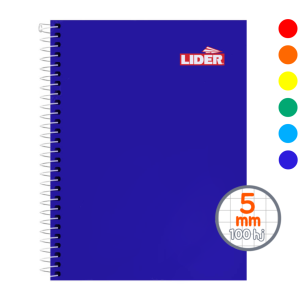 CUADERNO ESPIRAL PLENO TAMAÑO 1/2 OFICIO 100 HOJAS C/CORRIENTE LIDER