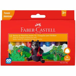 PLASTILINA 12 COLORES TRIANGULAR JUMBO XL TONOS BASICOS FABER CASTELL