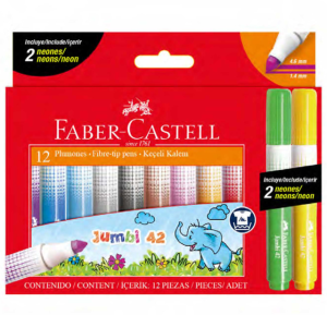 MARCADORES 12 PZAS JUMBO + 2 NEON FABER CASTELL